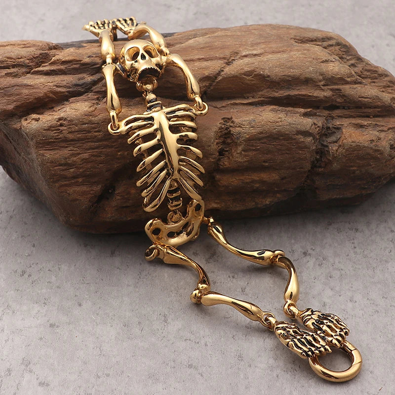 KALEN Punk Gold Color Skeleton Stainless Steel Charm Bracelet Men