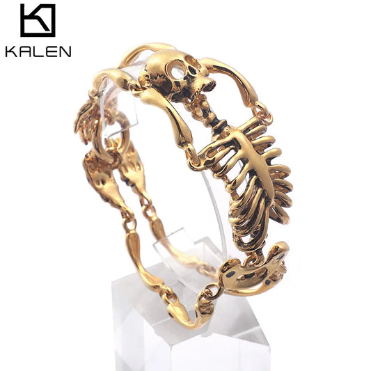 KALEN Punk Gold Color Skeleton Stainless Steel Charm Bracelet Men