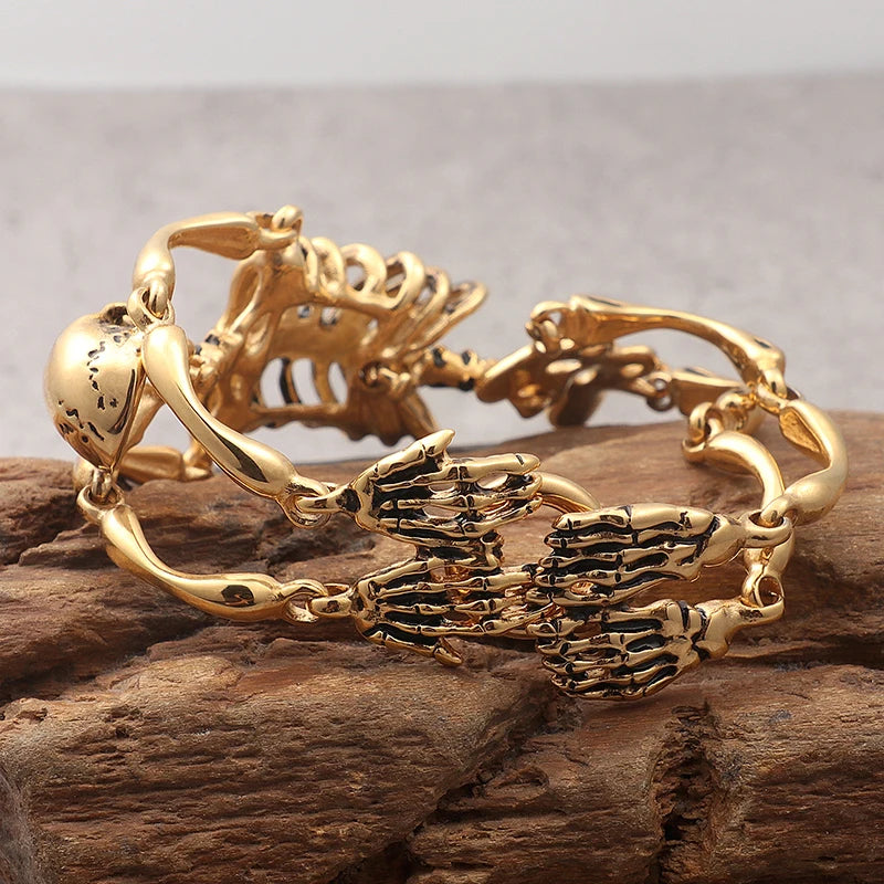 KALEN Punk Gold Color Skeleton Stainless Steel Charm Bracelet Men