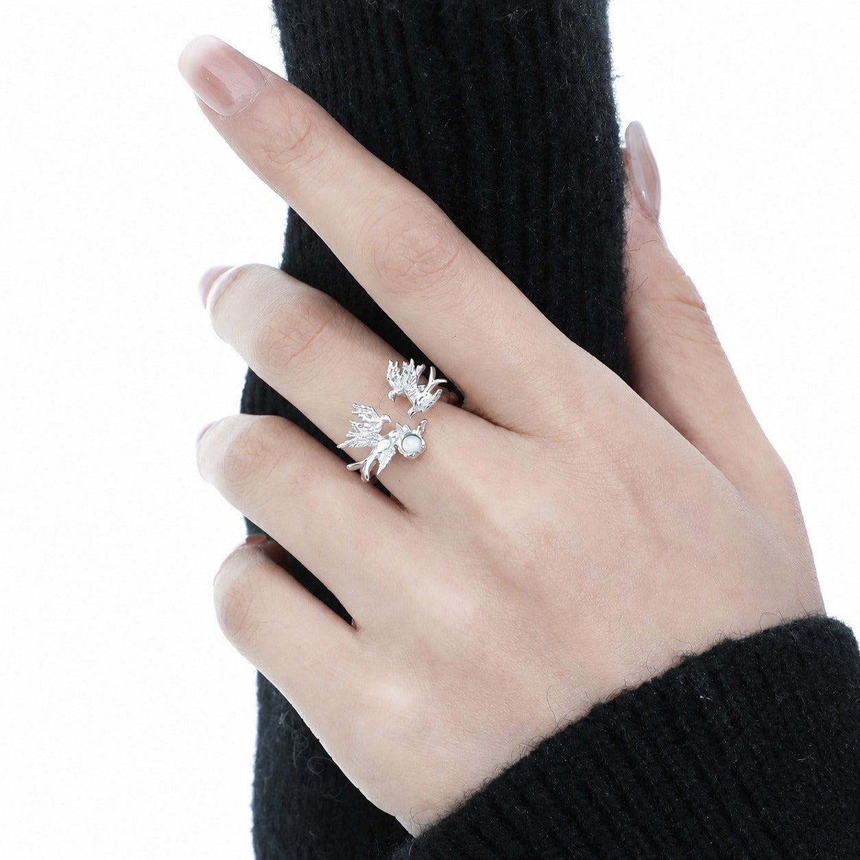 White Shell  Bird Animal Motif 925 Sterling Silver Openwork Ring