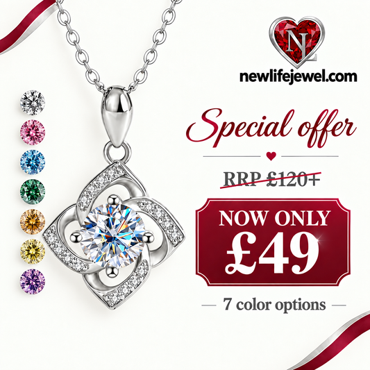 Pendant flyer with coloured gem swatches