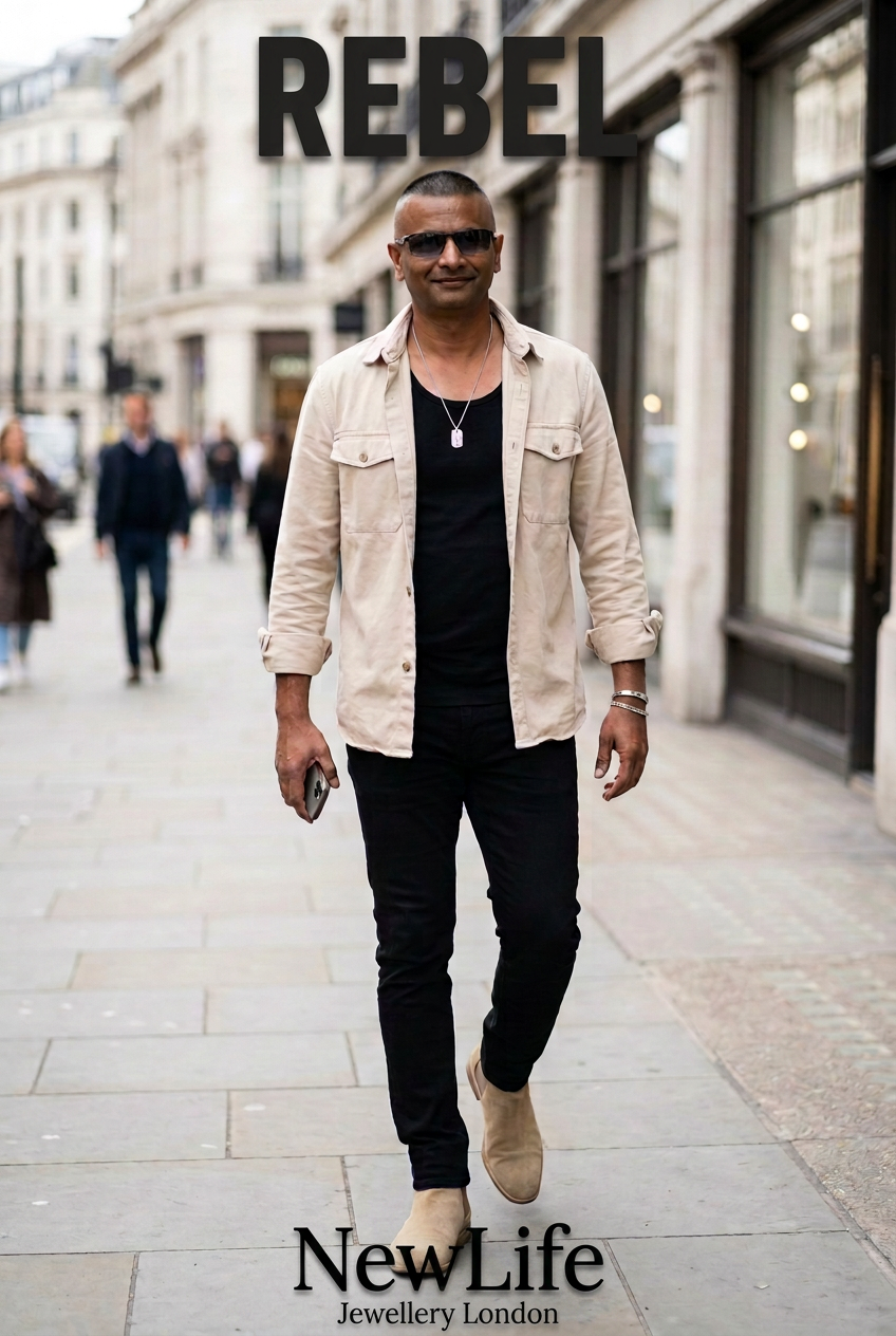 REBEL at the top and NewLife Jewellery London at the bottom of your portrait